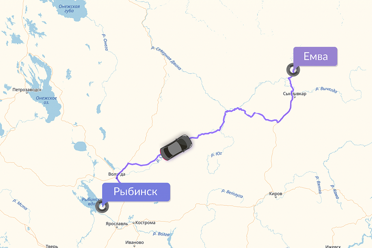 Водитель такси выполнил самый большой заказ от Ярославской области до Коми