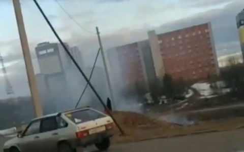 Дети подожгли траву около торгового центра Сыктывкара и устроили настоящий пожар